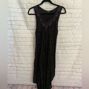 Fun Summer / Resort Casual Dress. Black with Purple design.